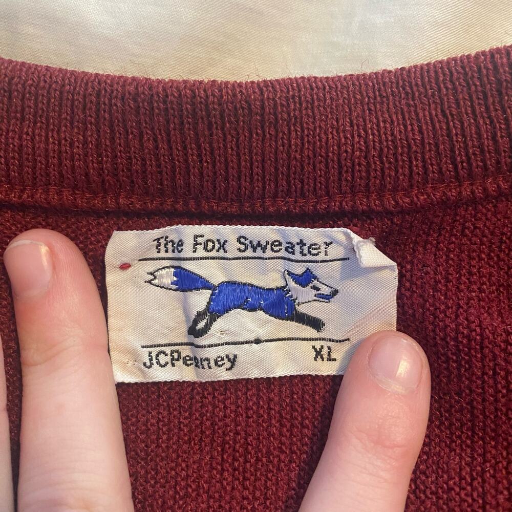 Vintage Sweater The Fox XL Burgundy Applique Logo Made in USA JCPenney - Picture 4 of 14